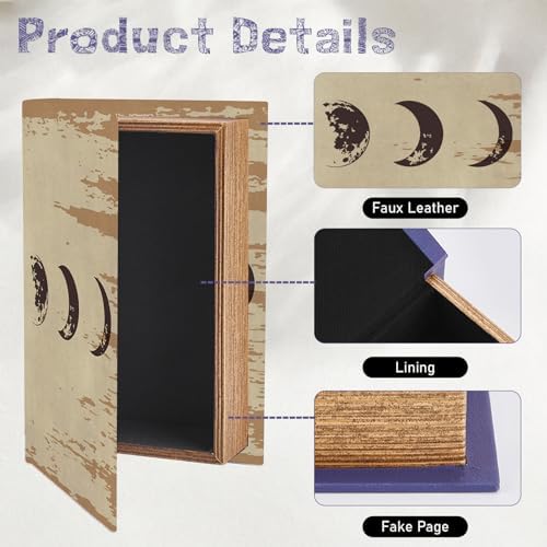 Faux Book Storage Boxes Decorative Book Box Vintage Beige Moon Phase Pattern 9.1 x 5.9 x 2 Inch Storage Organizers for Jewelry Trinket Wedding Memories Hobby Keepsake Photos Home Decoration