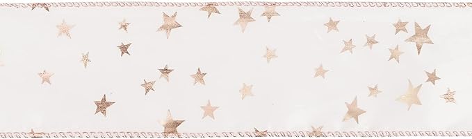 MEEDEE Rose Gold Star Satin Wired Ribbon - Image 8