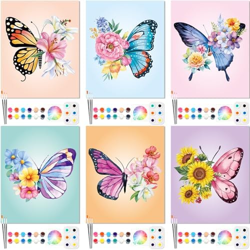 Dinifee 6 Pack Pre Drawn Canvas 8x10 Paint Kit for Adults, Butterfly