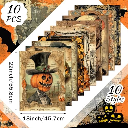 Hahafelt 10 Pcs 18"x22" Vintage Halloween Fat Quarters Gothic Fabric Bundle