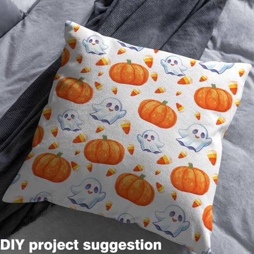Feelyou Halloween Theme Soft Flannel Fabric by The Yard 1 Yard Kids Cute Ghost Candy Upholstery Fabric for Boys Girls Teens Pumpkin Autumn Fall for Home DIY Projects, Indoor Decor