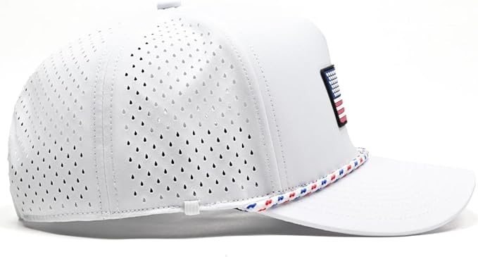 Curves & Clubs American Flag Golf Hat – Black Performance Rope Cap – Patriotic USA Golf Hat – Adjustable, Breathable (US, Numeric, 0, White USA)
