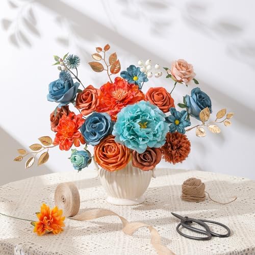 Floweroyal Artificial Flowers Fake Rose Flowers Dahlia with Stems for DIY Wedding Bridal Bouquets, Baby Shower, Floral Arrangement, Table Centerpieces, Home Decorations