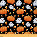 Feelyou Halloween Theme Soft Flannel Fabric by The Yard 3 Yards Kids Cute Ghost Candy Upholstery Fabric for Boys Girls Teens Pumpkin Autumn Fall Black for Home DIY Projects, Indoor Decor