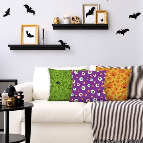 JarThenaAMCS 60Pcs Halloween Cotton Fabric Bundles 10 x 10 Inch Pumpkin Bat Ghost Black Cat Spider Web Precut Quilting Cotton Fabric Patchwork Squares for DIY Craft Sewing Party Decor