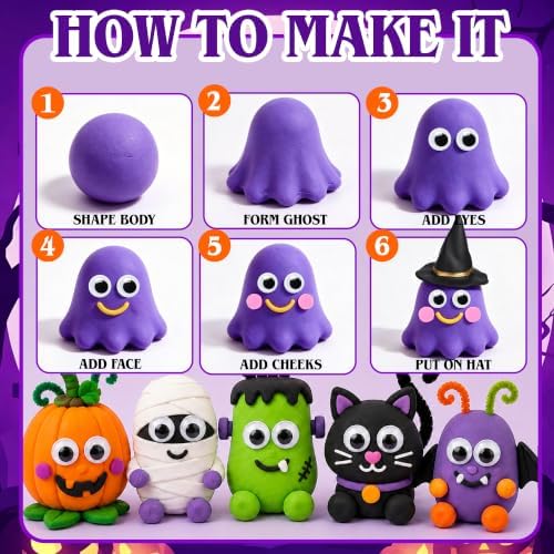 24 Packs Halloween Crafts for Kids DIY Monster Air Dry Clay Kit