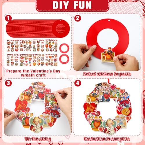 Hollowfly 48 Sets Vintage Valentine DIY Wreath Craft Kit for Kids Classroom