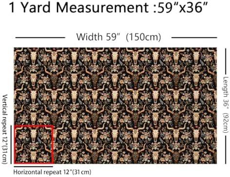 Feelyou Sugar Skull Upholstery Fabric for Chairs Cow Skull Fabric By The Yard for Kids Boys Girls Teens Room Decor Pirate Decorative Soft Flannel 3 Yards Flroal Leaf
