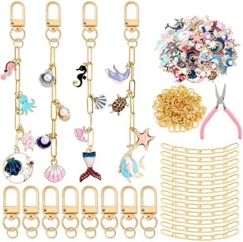 Tondiamo 266 Pcs Ocean Keychain Making Kit Summer DIY Keychain Craft Gift