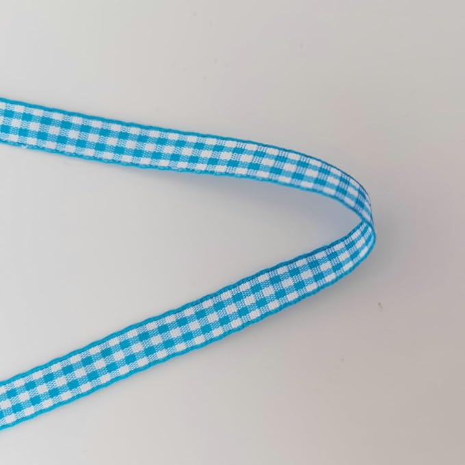 Micomon Vivid Blue and White Woven Edge Plaid Ribbon 100% Polyester Gingham - Image 9