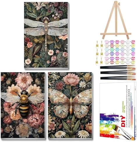 Mandun Insect Paint by Numbers Kit for Adults, 3 Pack, 7.8x11.8 inch