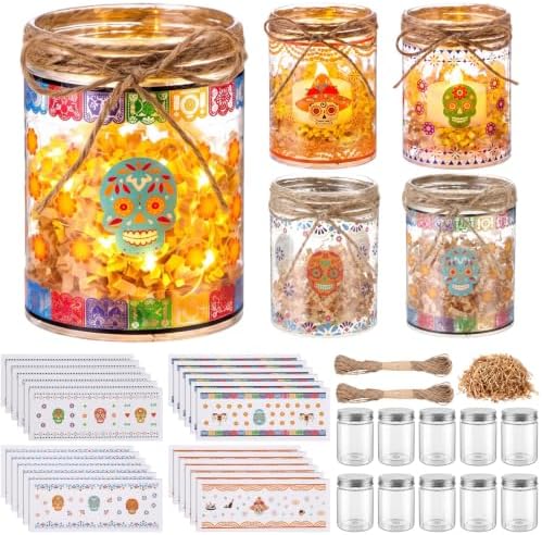 24 Sets Day of The Dead Decoration Mason Jar Sugar Skull Crafts