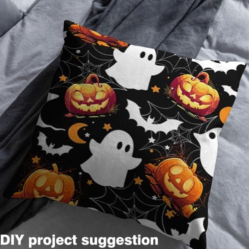Feelyou Pumpkin Lantern Fabric By The Yard,Halloween Ghost Bat Print Upholstery Fabric for Chairs, Halloween Theme Decorative for Home DIY Projects, 10 Yards, Black