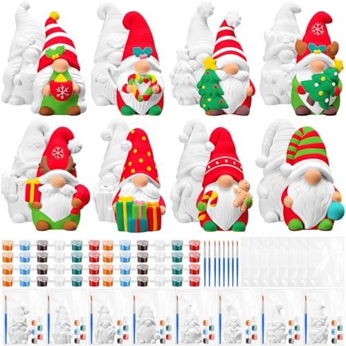 PullCrease 8 Pcs Christmas Gnome Ceramics to Paint Crafts Kit