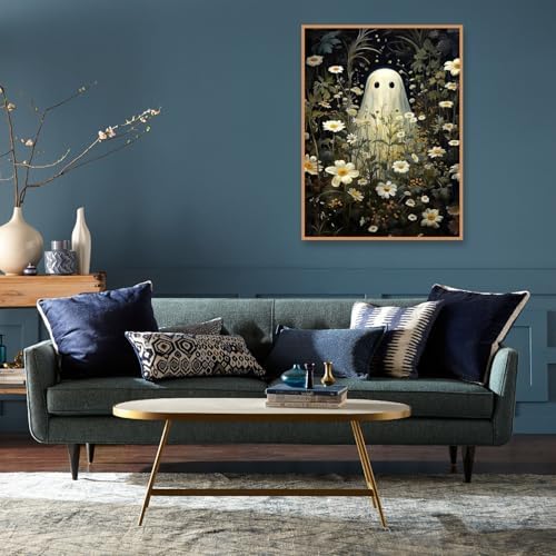 Halloween Paint by Numbers for Adults with Framed Canvas-with Wooden Easel,Ghost Paint by Number on Canvas,DIY Acrylic Oil Painting Kits with Brushes Nice Gift Box for Home Wall Decor(12x16 Inch)