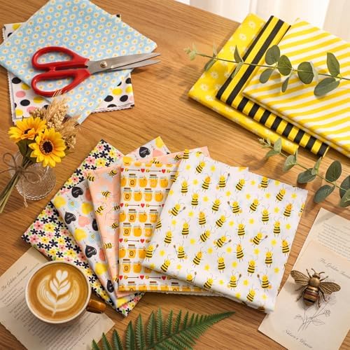 Hahafelt 10 Pcs Fall Bee Quilting Fabric Bundles 20 x 20 Inch