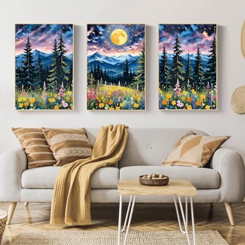 Mandun Landscape Paint by Numbers Kit for Adults, 3 Pack, 7.8x11.8 inch