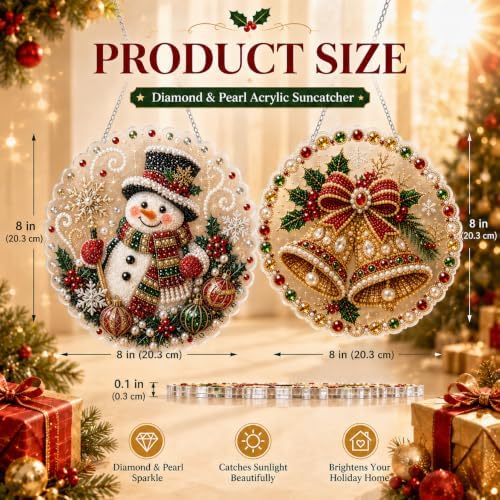 2 PCS Christmas Pearl Diamond Painting Suncatcher Kit, DIY Craft (#B, 8in)
