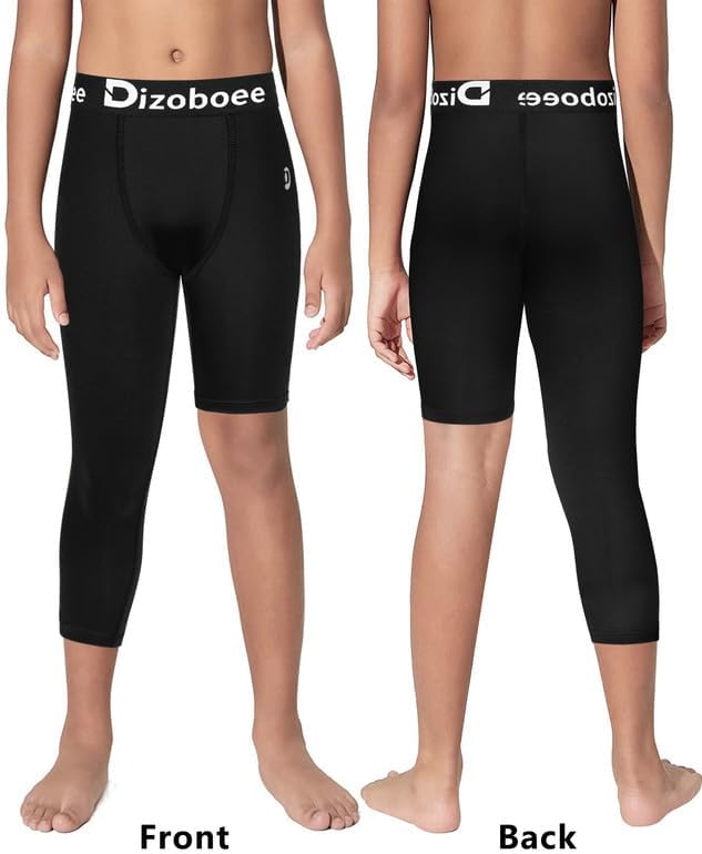 Youth Boys Compression Pants One Leg 3/4 Athletic Leggings for Sports Kids Basketball Tights Football Baseball Pants