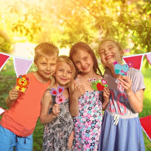Dunzoom 30 Pack Valentine's Day Suncatcher Craft Kits for Classroom Exchange - DIY Pink Heart Paint Art Set - Bulk Valentines Party Favors Gifts, Non-Candy Activity, Window Ornaments Decor