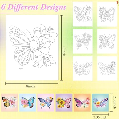 Dinifee 6 Pack Pre Drawn Canvas 8x10 Paint Kit for Adults, Butterfly