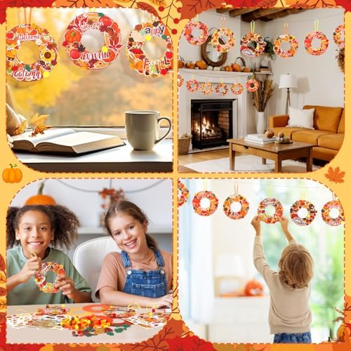 Hollowfly 48 Sets Fall Wreath Craft Kits, DIY Paper Crafts with Stickers