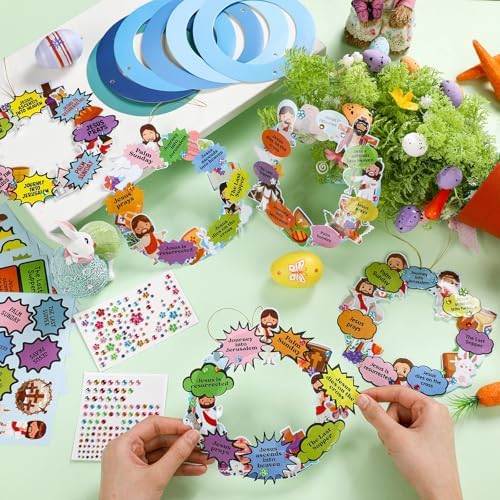 Hollowfly 48 Sets Christian Easter Wreath Craft Kit for Sunday School