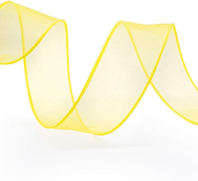 CT CRAFT LLC Sheer Organza Wired Ribbon 1.5" x 25 Yards x 2 Rolls Yellow - Image 2