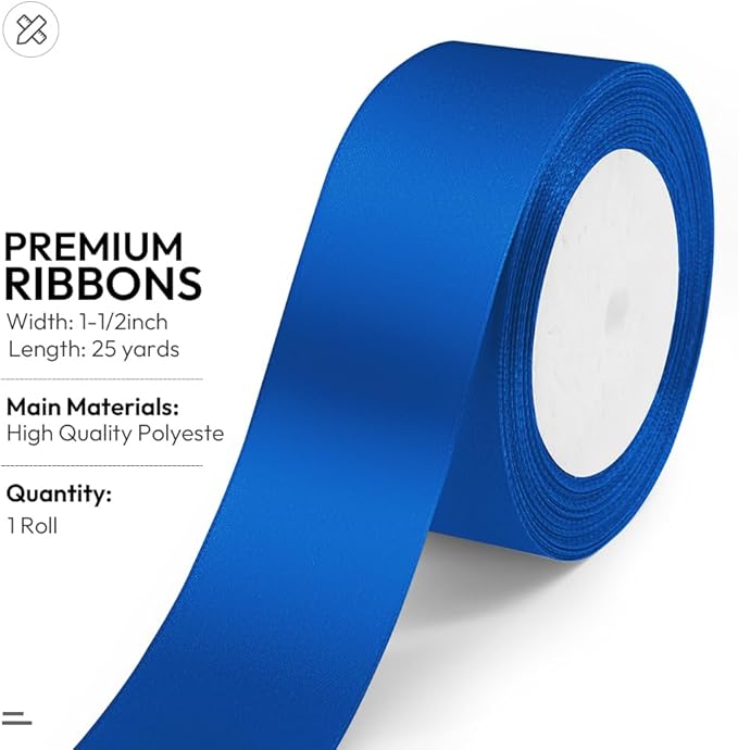 KMER LIFE Solid Color Royal Blue Satin Ribbon 1-1/2 Inches x 25 Yards, Ribbons - Image 2