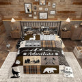 Castle Fairy Hunting Adventure Comforter Set Queen Size,Deer Bear Wolf Rustic Farmhouse Bedding Set for Women Adult,Exotic Aztec Boho Tribal Brown Check Luxury Bed Duvet Insert, 2 Pillowcases