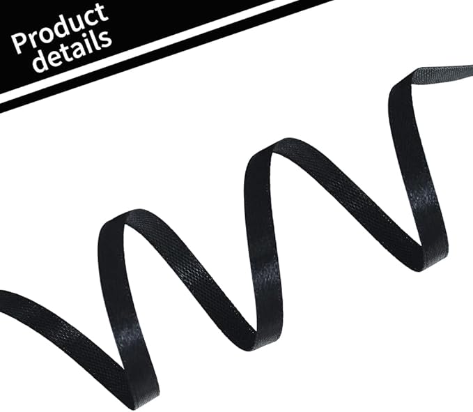 TONIFUL 1/4 Inch x 100yds Black Satin Ribbon, Thin Solid Color Satin Ribbon - Image 3