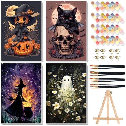 Halloween Paint by Numbers for Adults with Framed Canvas - Wooden Easel