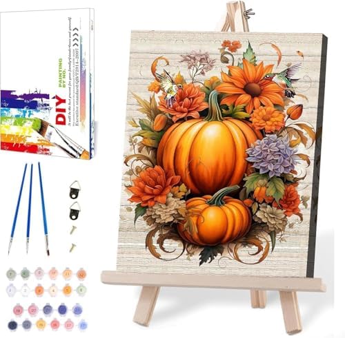 Fall Paint by Numbers for Adults with Framed Canvas-with Wooden Easel,Paint by Numbers Kits Framed Canvas,DIY Acrylic Oil Painting Kits with Brushes Nice Gift Box for Home Wall Decor(12x16 Inch)