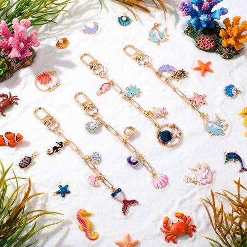 Tondiamo 266 Pcs Ocean Keychain Making Kit Summer DIY Keychain Craft Gift