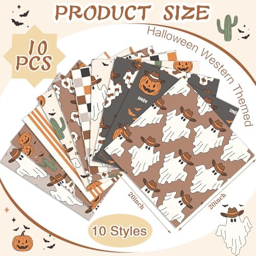 Hahafelt 10 Pcs Halloween Western Quilting Fabric Bundles 20 x 20 Inch