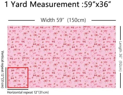 Pink Cherry Bow Upholstery Fabric for Chairs | Strawberry DIY Fabric by The Yard for Craft Lovers 109"x63", Cute Ribbon Bowknot Kawaii Fruit Princess Bow Tie Quilting Fabric