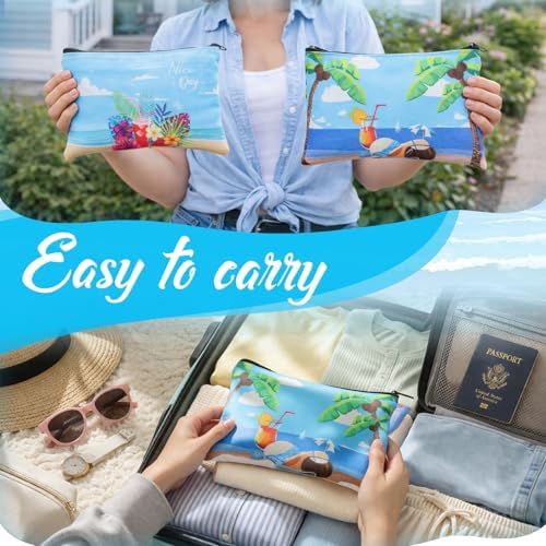 Eccliy 20 Pcs Summer Makeup Bag for Women Hawaii Canvas