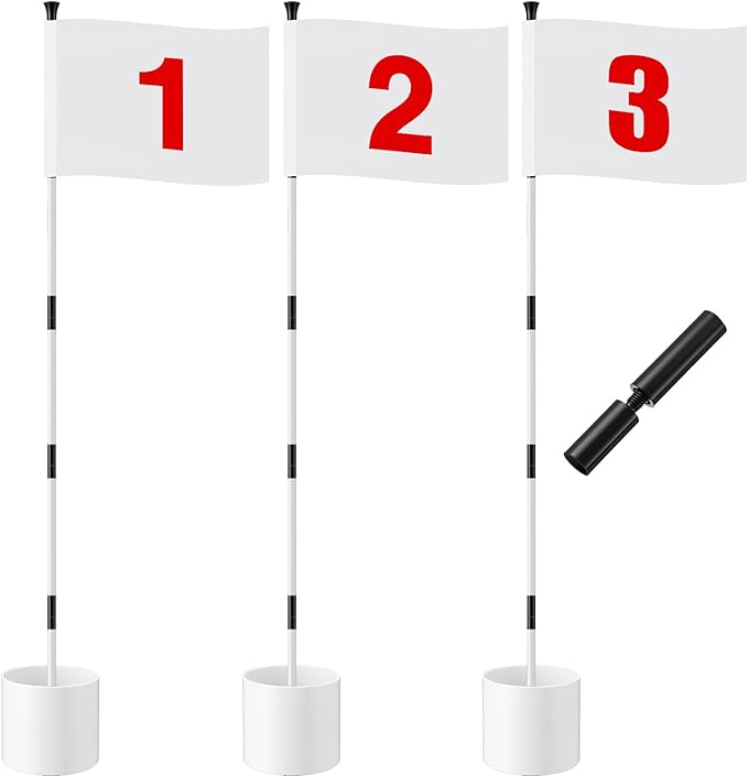 Golf Flag Stick 6ft, 3 Set Putting Green Flags with Hole Cup & Flagstick, Numbered Pin Flags for Backyard Yard Driving Range Chipping Green, Practice Accessories Gift for Men(White)