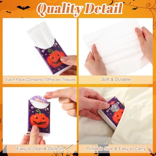 Outus 50 Pack Small Halloween Pocket Tissues Travel Packs Bulk