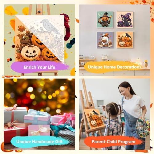 4 Pack Halloween Paint by Numbers Kit for Kids, with Frame, 7.8x7.8 inch