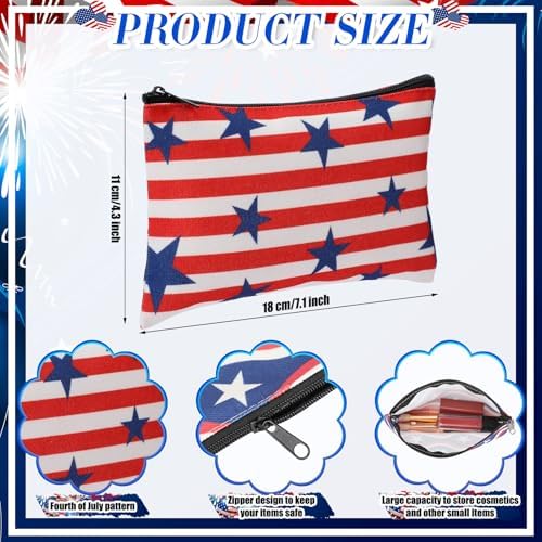 Meanplan 24 Pcs 4th of July Makeup Bags USA 250th Patriotic Zipper