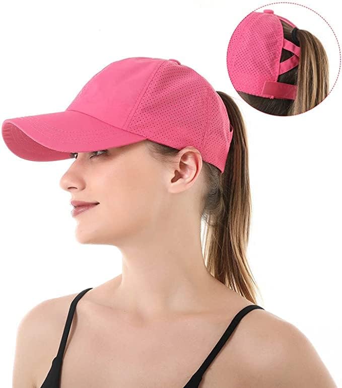 Womens Ponytail Hat Baseball Cap, Adjustable Criss Cross Baseball Cap High Bun Unisex Quick Drying Trucker Hats