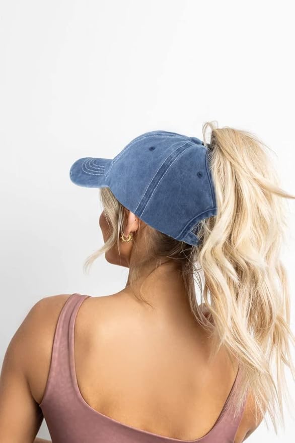 Distressed Ponytail Hat for Women American-Flag Pony Tail Caps High Bun