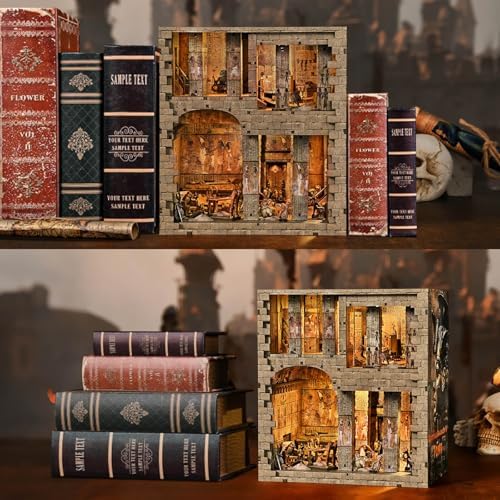fifijoy Book Nook Kit - Egyptian Pharaohs Tomb DIY Miniature House Kit for Adults and Teens, Dollhouse BookNook Tiny House, Bookshelf Decor 3D Wooden Puzzle, Unique Gifts for Family and Friends
