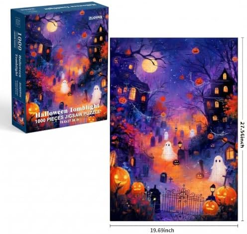1000 Piece Puzzle for Adults - Halloween Tomblight, Spooky Graveyard Ghosts