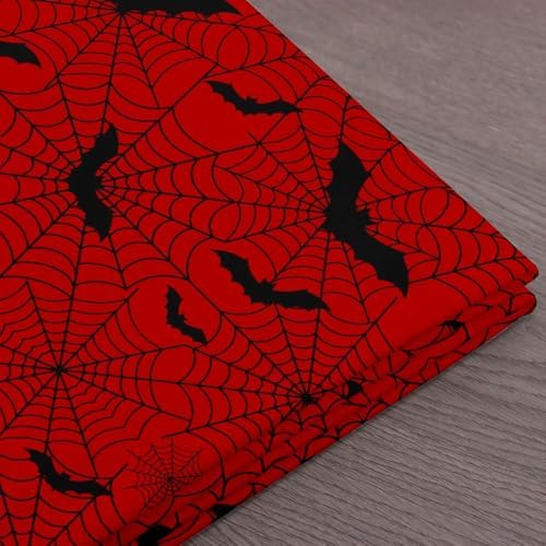Black Bat Fabric by The Yard Black Red Spider Web No Stretch Fabric for Sewing Supplies Halloween Theme Decor Soft Durable Polyester for Home DIY Projects 3 Yards Whole Piece,108" L x 59" W
