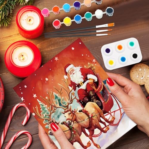 Dinifee 6 Pack Pre Drawn Canvas for Painting Pre Printed Canvas Kit 8 x 10 Inch Stretched Cotton Paint and Sip Set for Adults Couple Party Graduation Summer Date Night(Merry Xmas)