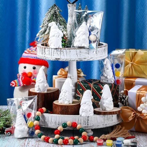 PullCrease 8 Pcs Winter Gnome Ceramics to Paint Crafts Kit