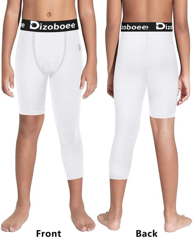 Youth Boys Compression Pants One Leg 3/4 Athletic Leggings for Sports Kids Basketball Tights Football Baseball Pants