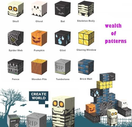 Halloween Themed Magnetic Blocks Skeleton Toy Spooky Town Building Toys